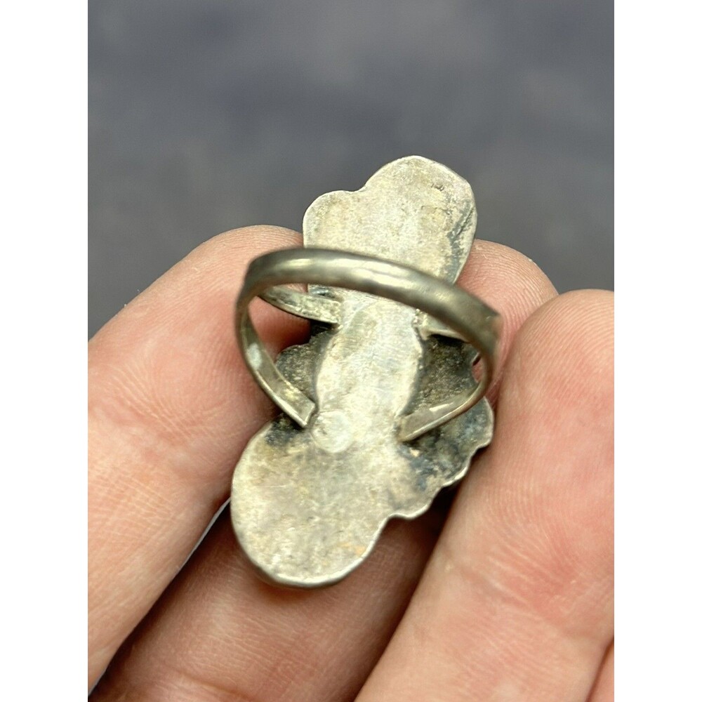 Navajo Native American Sterling Silver Turquoise Coral Leaf Swirl RING - Picture 6 of 8